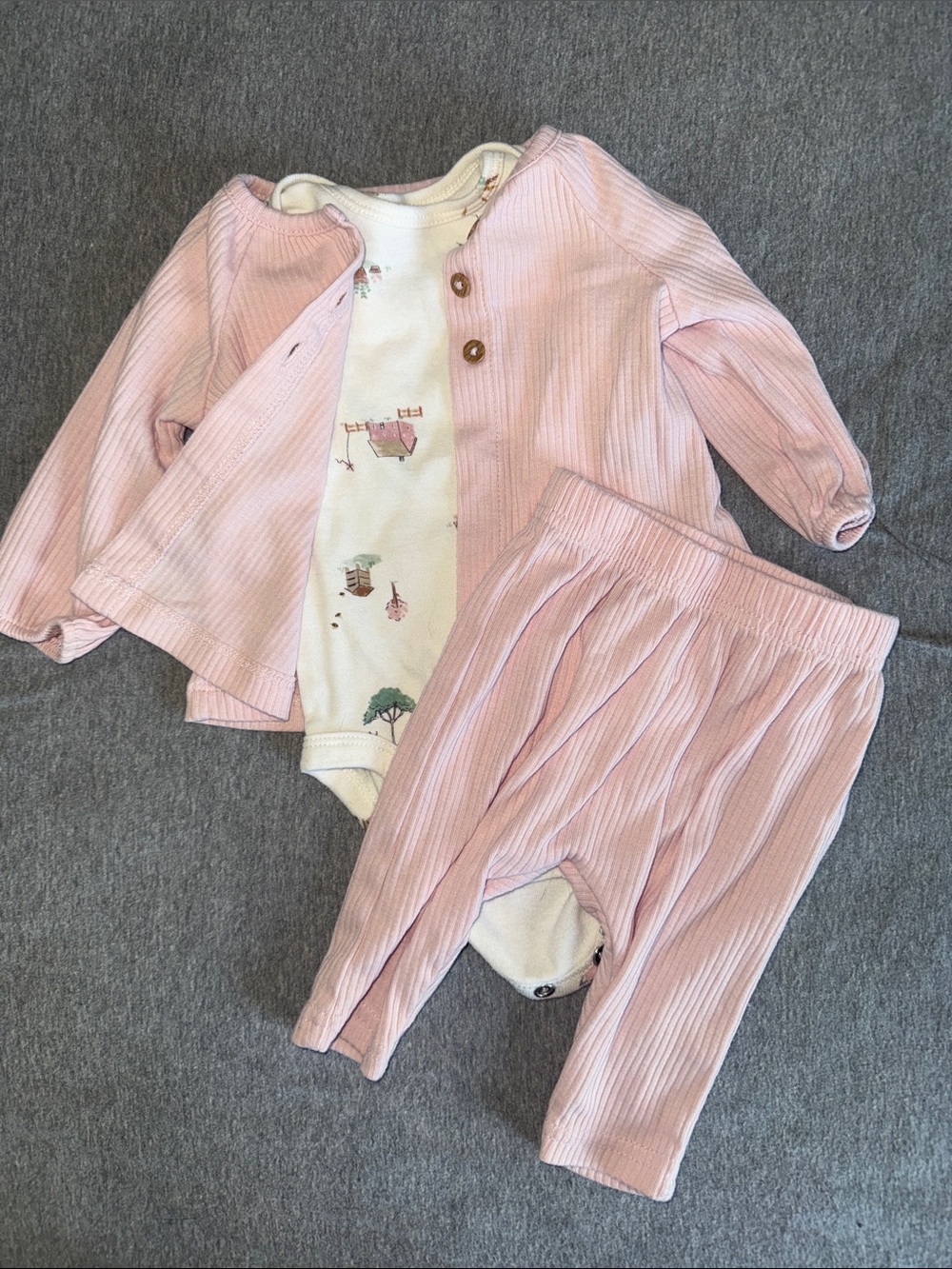Pink Ribbed Baby Pajama Set with Bodysuit